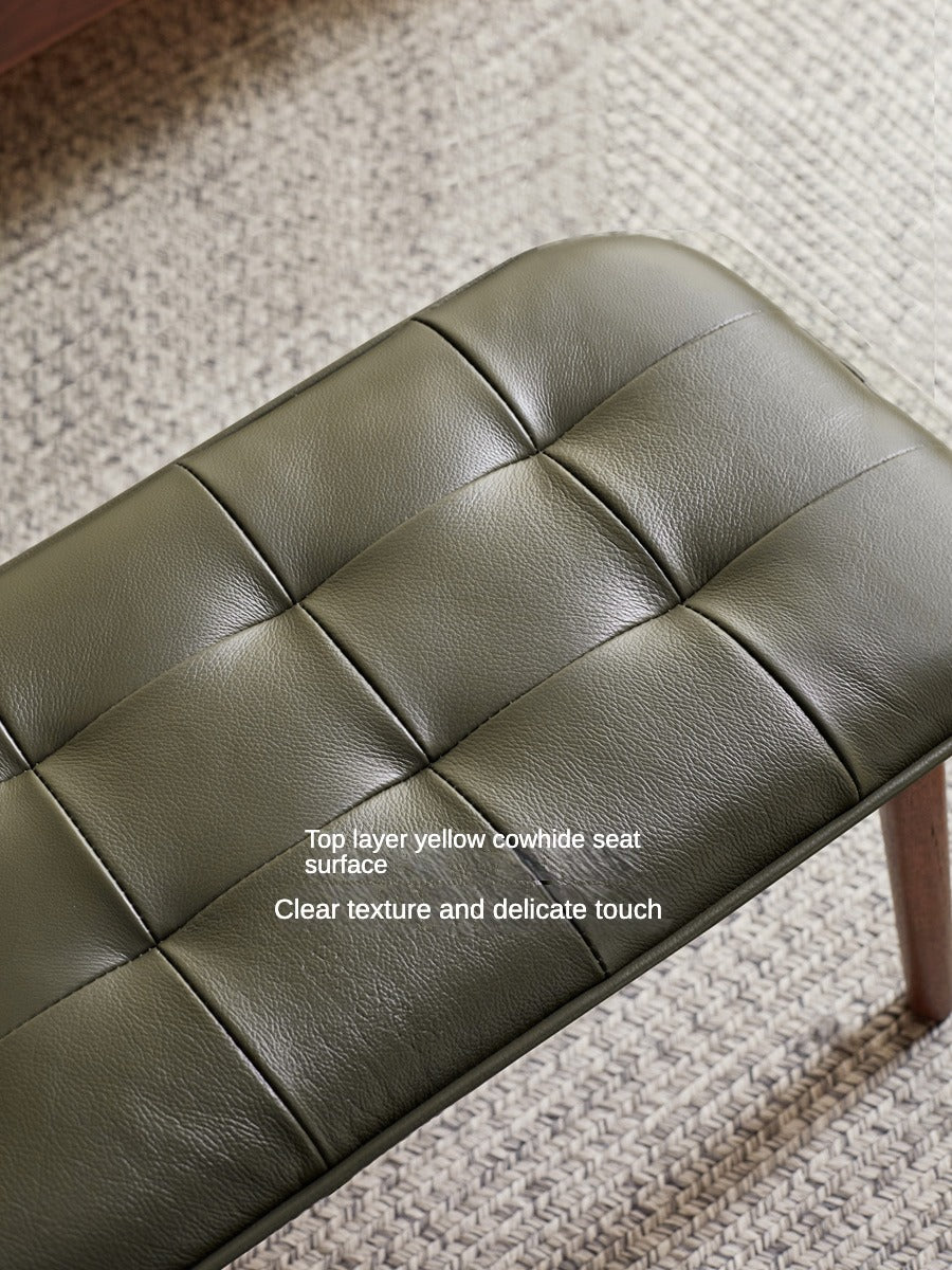 Oak Solid Wood Genuine Leather Bench
