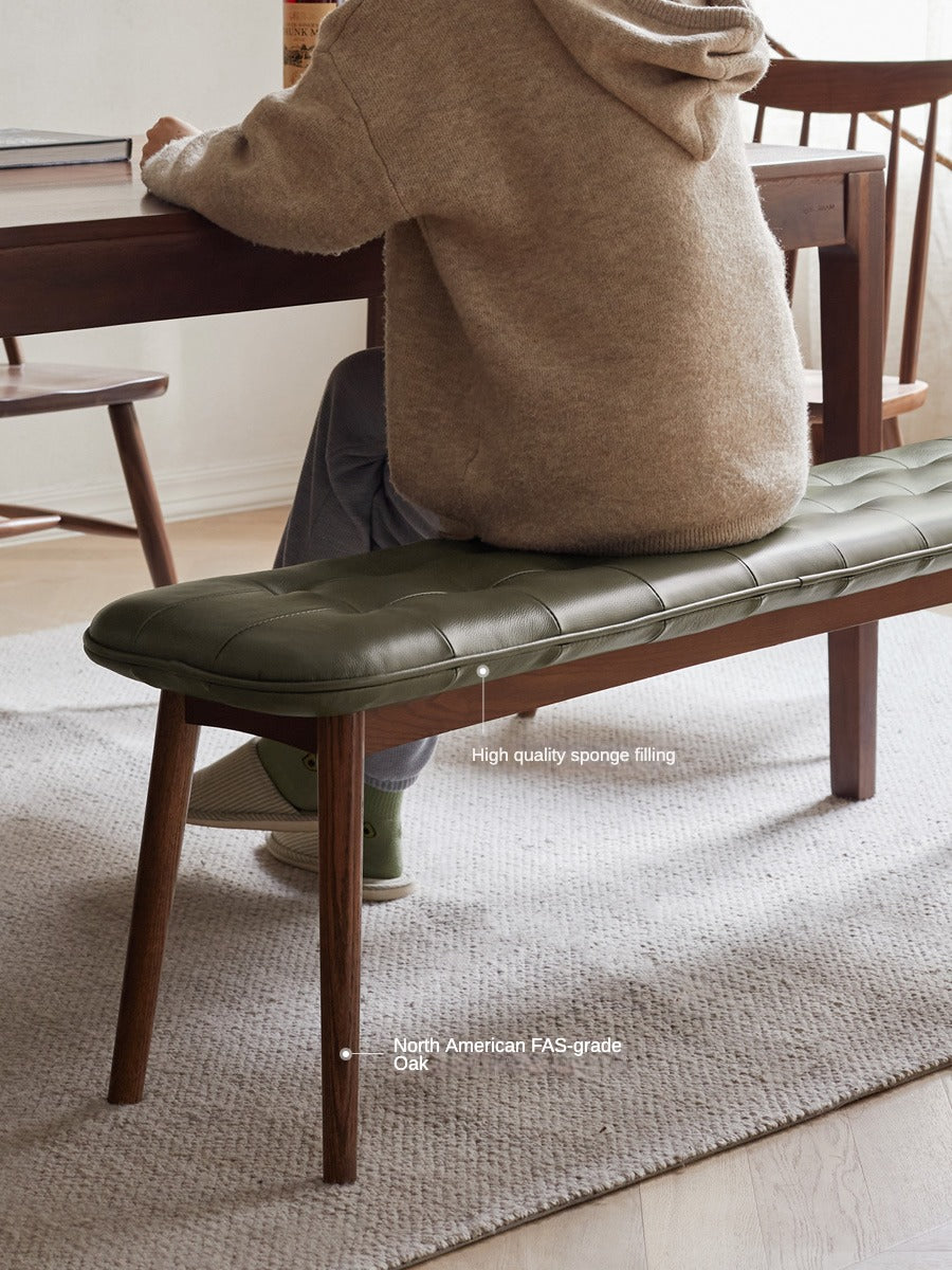 Oak Solid Wood Genuine Leather Bench
