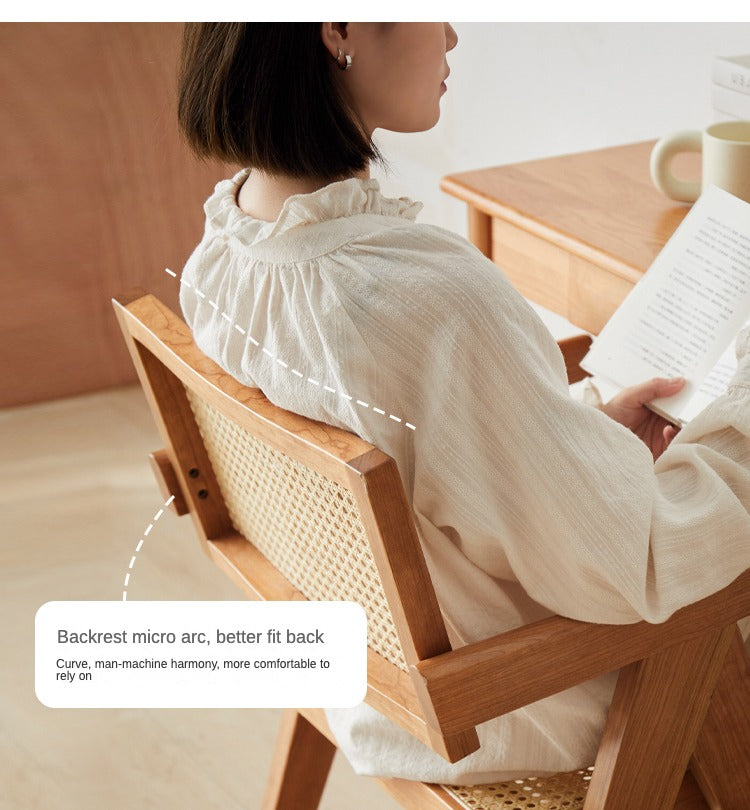 Ash, Oak, Cherry, Black Walnut, Beech Solid Wood Retro Rattan Chair