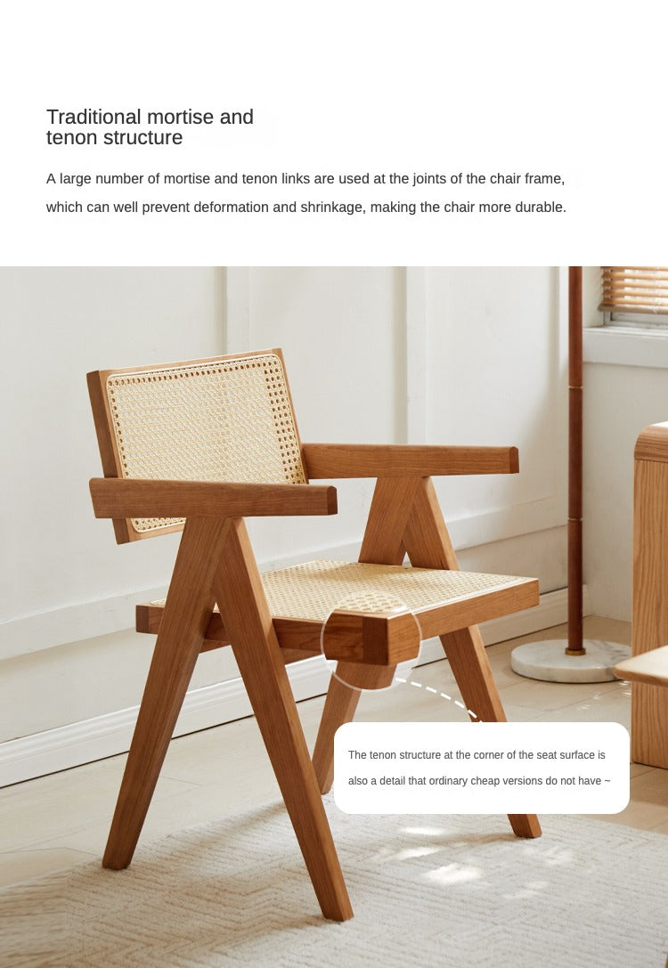 Ash, Oak, Cherry, Black Walnut, Beech Solid Wood Retro Rattan Chair