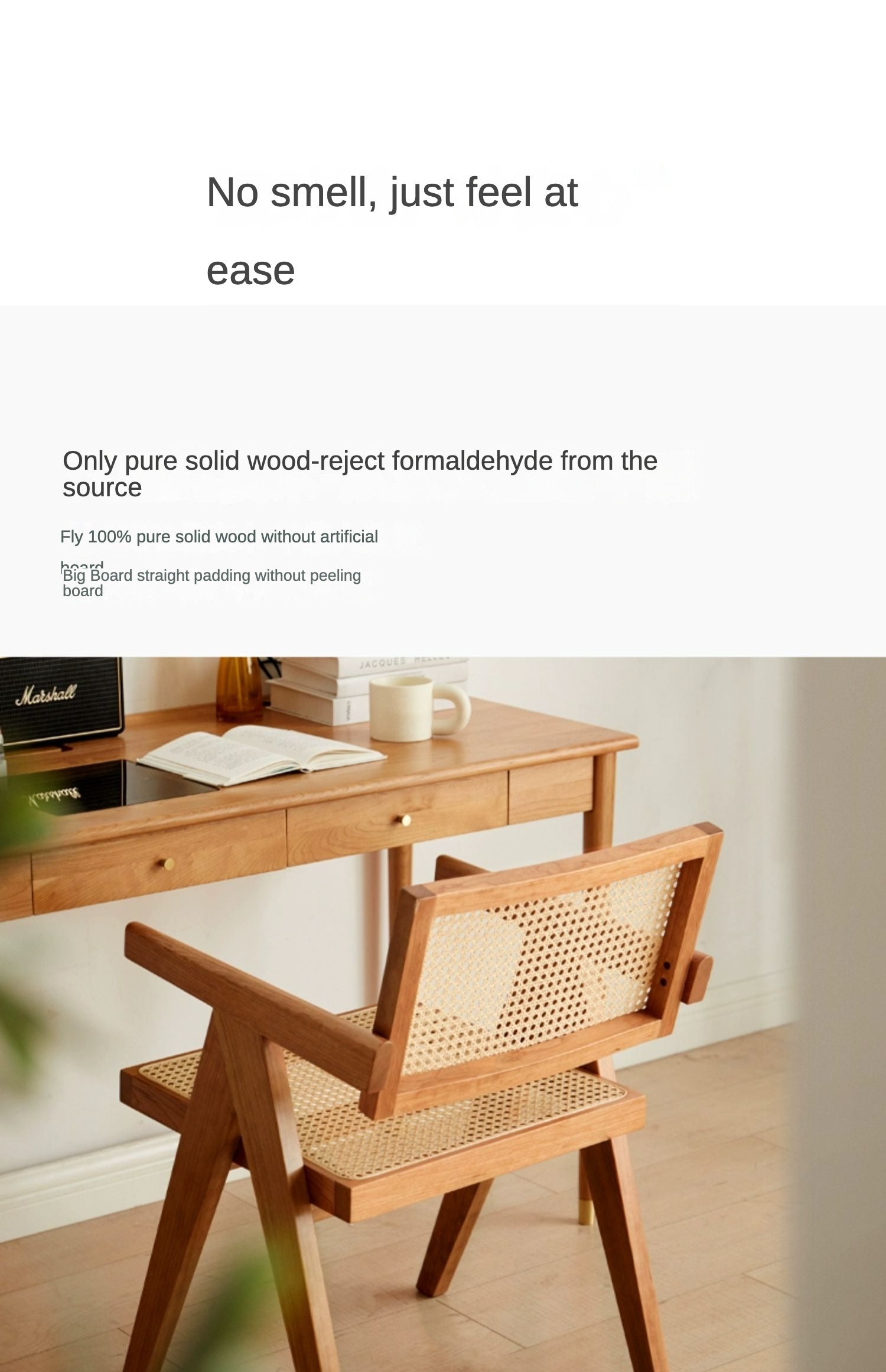 Ash, Oak, Cherry, Black Walnut, Beech Solid Wood Retro Rattan Chair