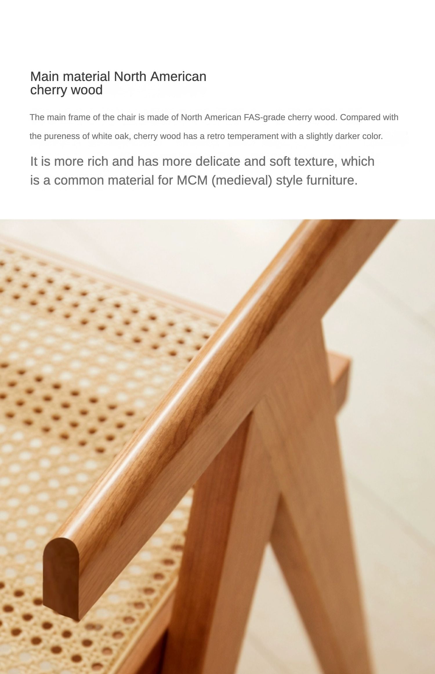 Ash, Oak, Cherry, Black Walnut, Beech Solid Wood Retro Rattan Chair