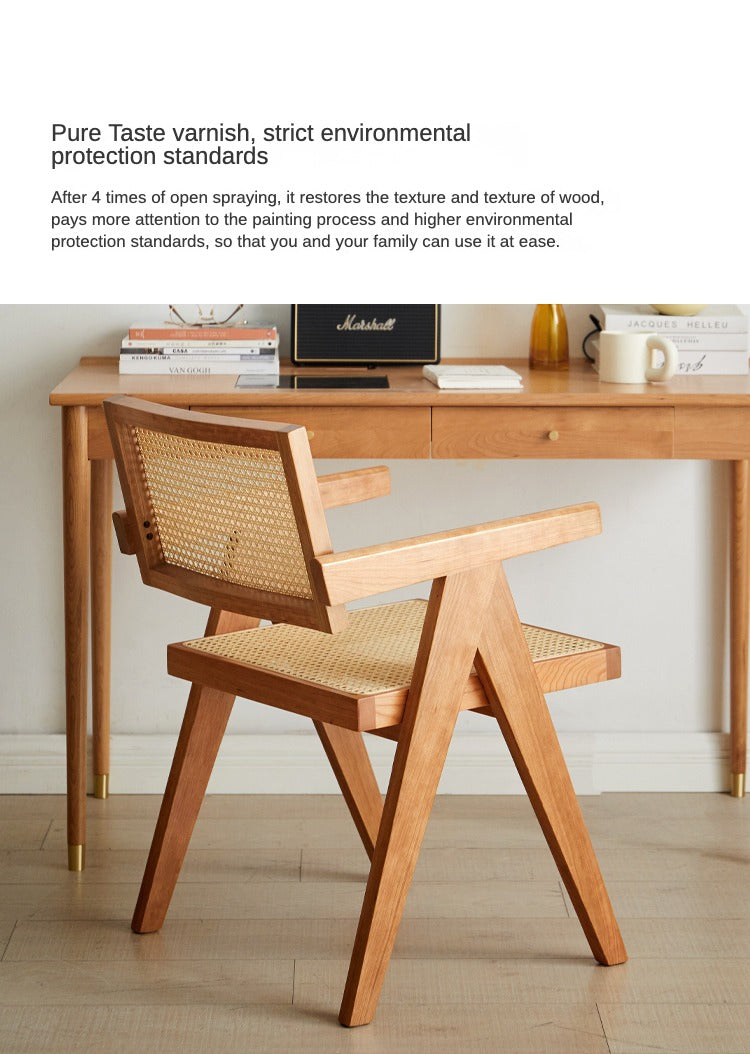 Ash, Oak, Cherry, Black Walnut, Beech Solid Wood Retro Rattan Chair