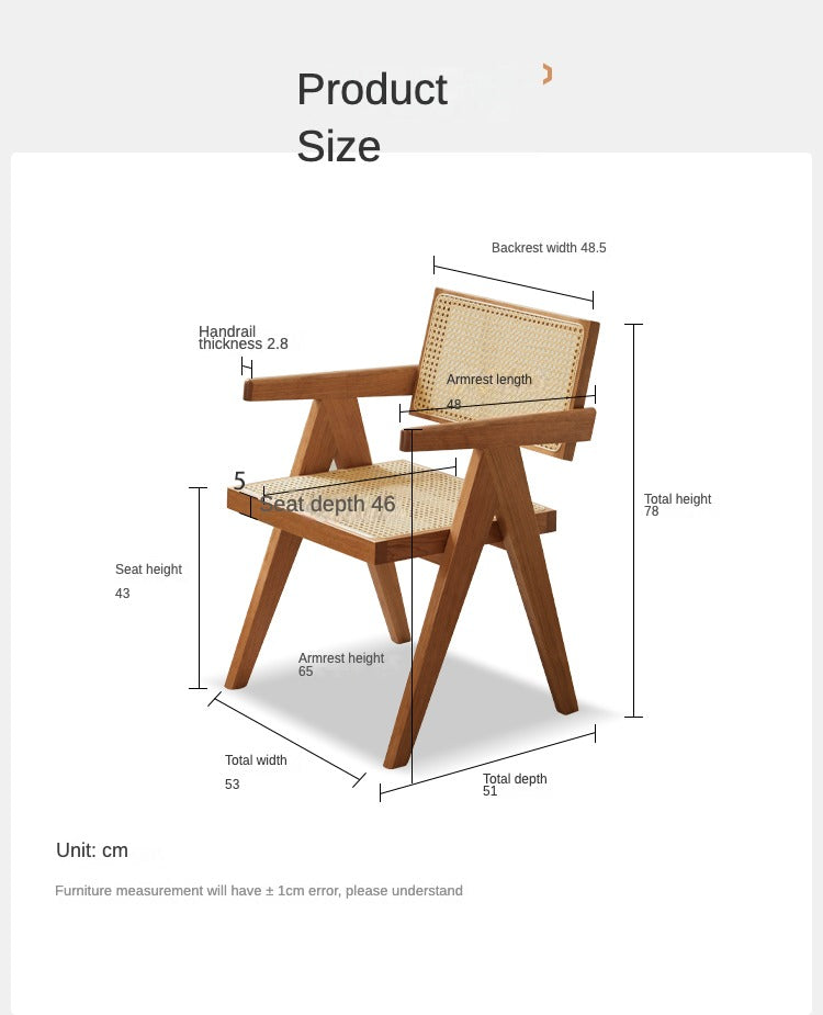 Ash, Oak, Cherry, Black Walnut, Beech Solid Wood Retro Rattan Chair