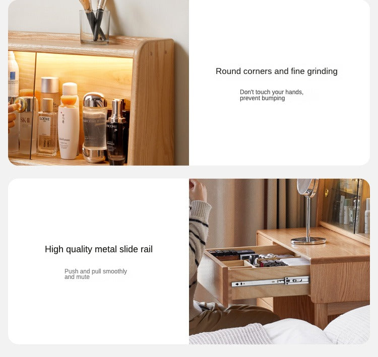 Oak Solid Wood Dressing Table Atmosphere With Lights.
