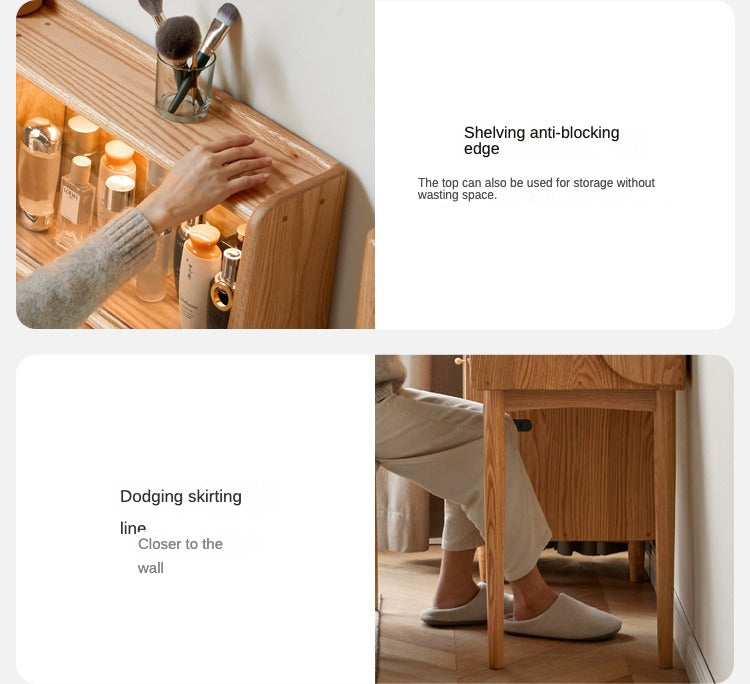 Oak Solid Wood Vanity Table Atmosphere With Lights.