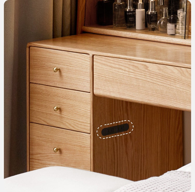 Oak Solid Wood Dressing Table Atmosphere With Lights.