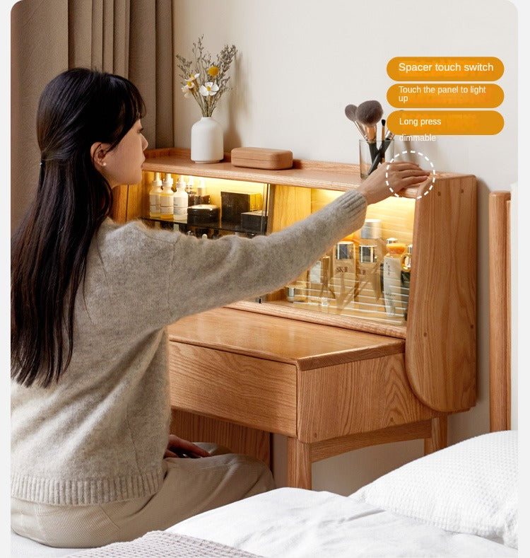 Oak Solid Wood Vanity Table Atmosphere With Lights.