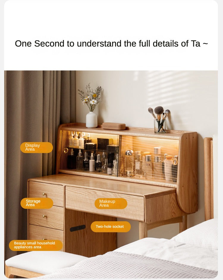 Oak Solid Wood Dressing Table Atmosphere With Lights.