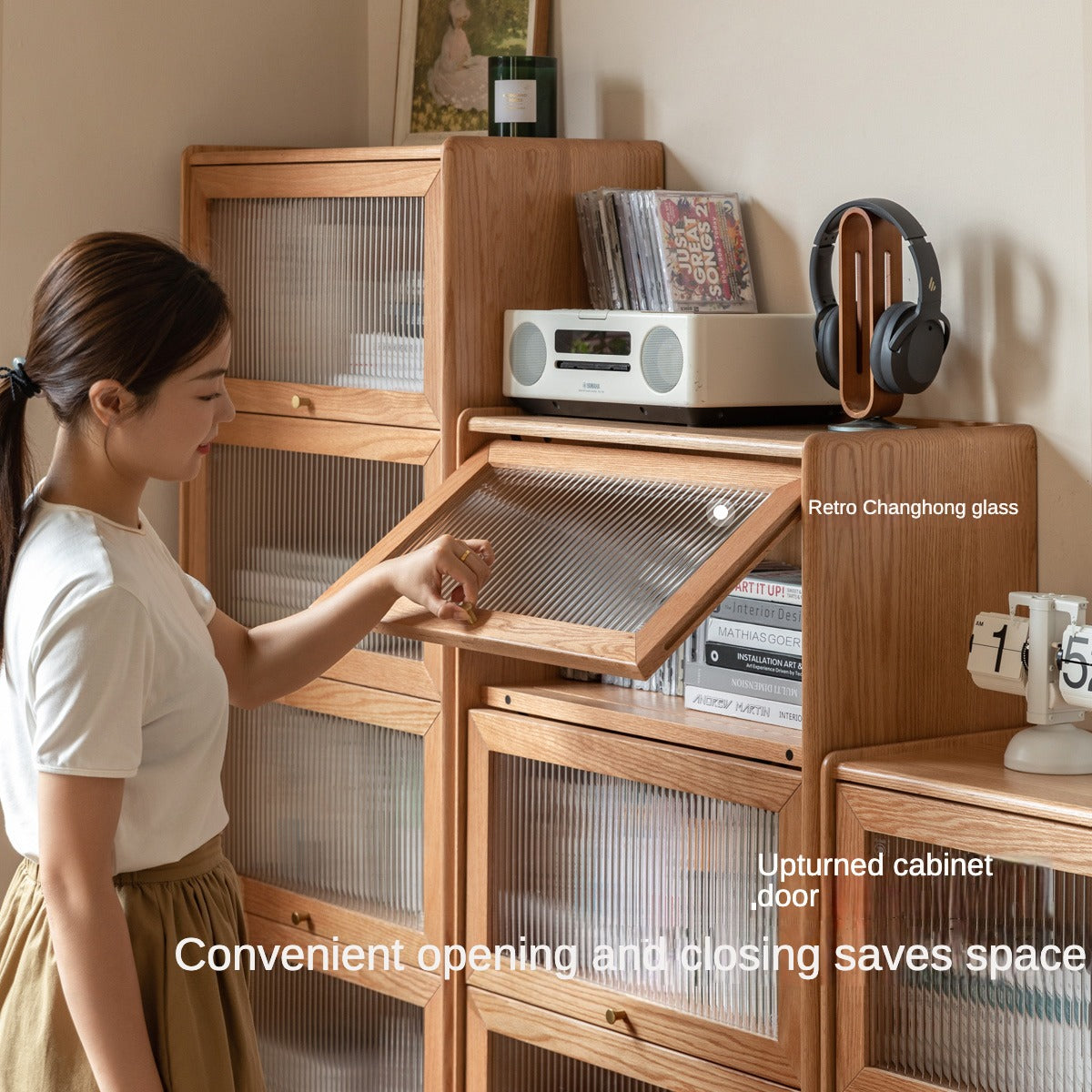 Oak Solid Wood Flipped Door Side Cabinet Free Combination