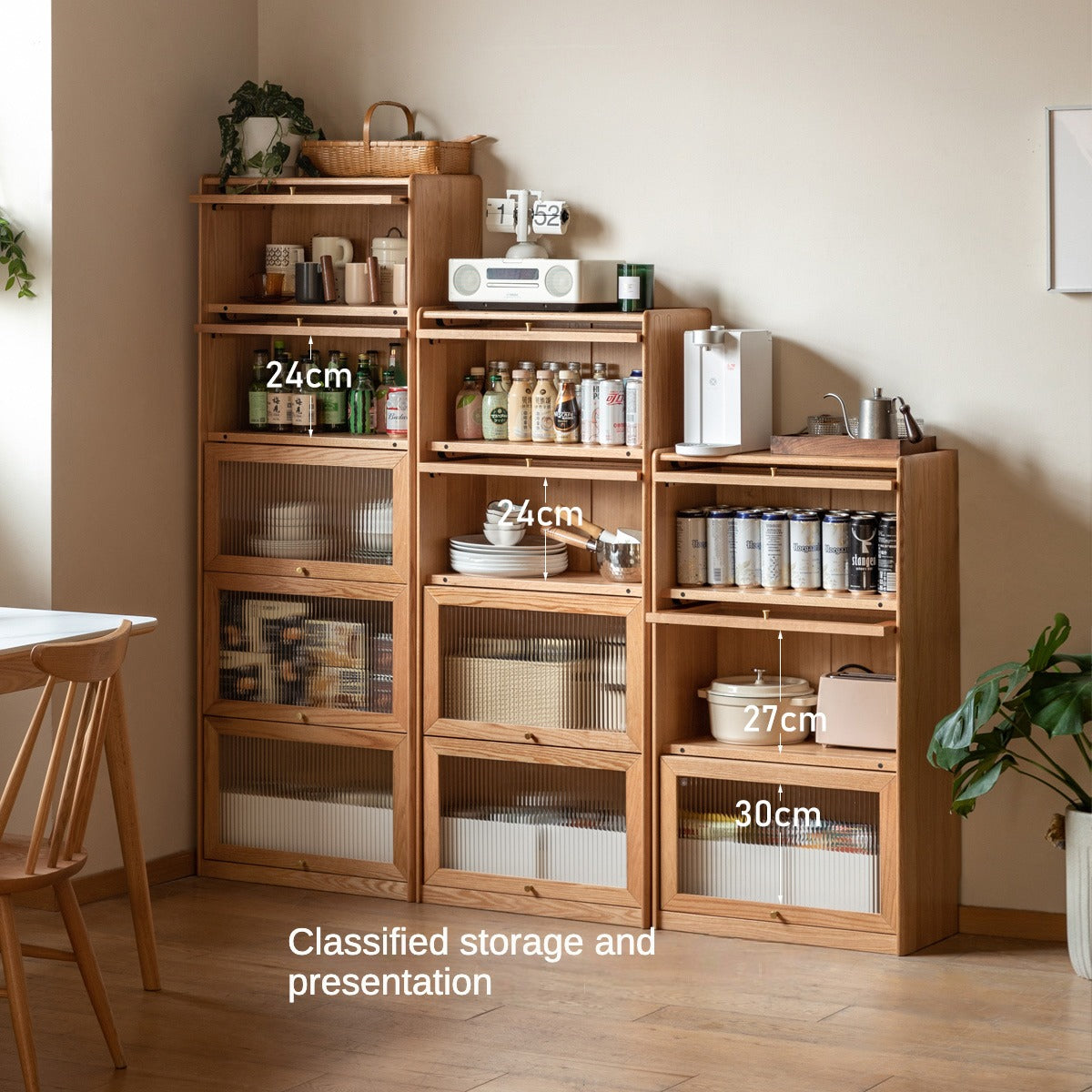 Oak Solid Wood Flipped Door Side Cabinet Free Combination