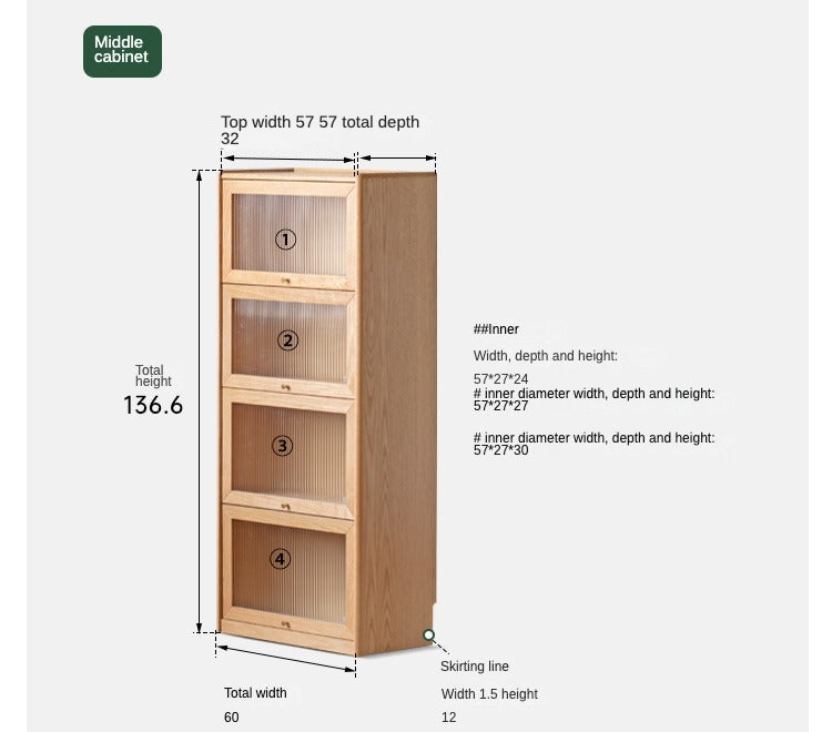 Oak Solid Wood Flipped Door Side Cabinet Free Combination
