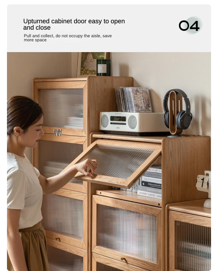 Oak Solid Wood Flipped Door Side Cabinet Free Combination