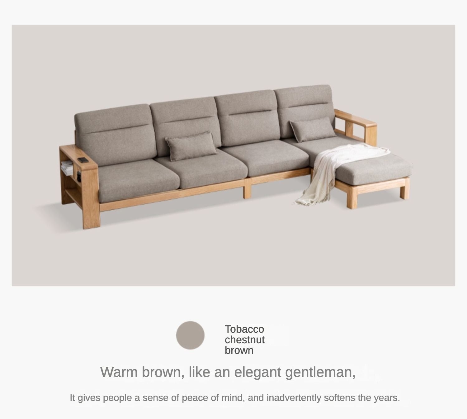 Oak Solid Wood Sectional Sofa-two colors available