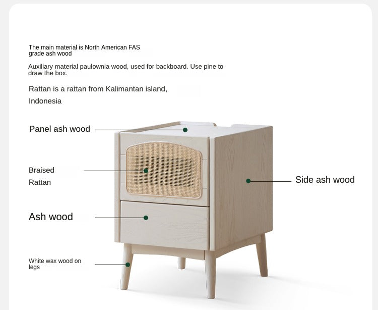 Ash Solid Wood Cream White nightstand"
