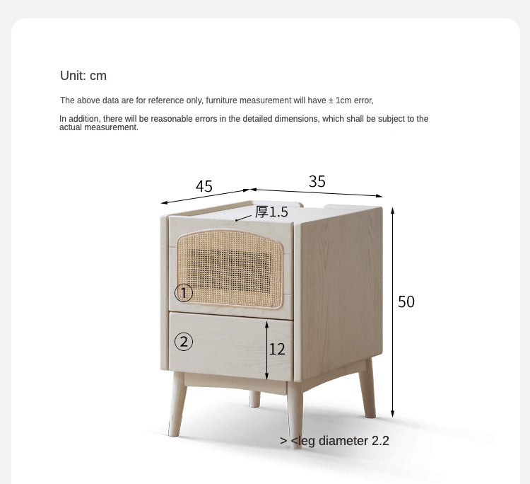 Ash Solid Wood Cream White nightstand"