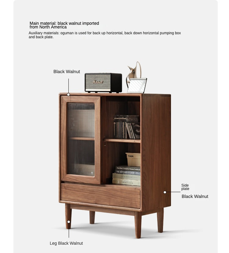 Black Walnut, Golden Sandalwood Solid Wood Side Cabinet North American FAS Grade