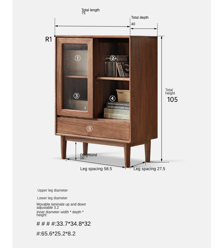 Black Walnut, Golden Sandalwood Solid Wood Side Cabinet North American FAS Grade