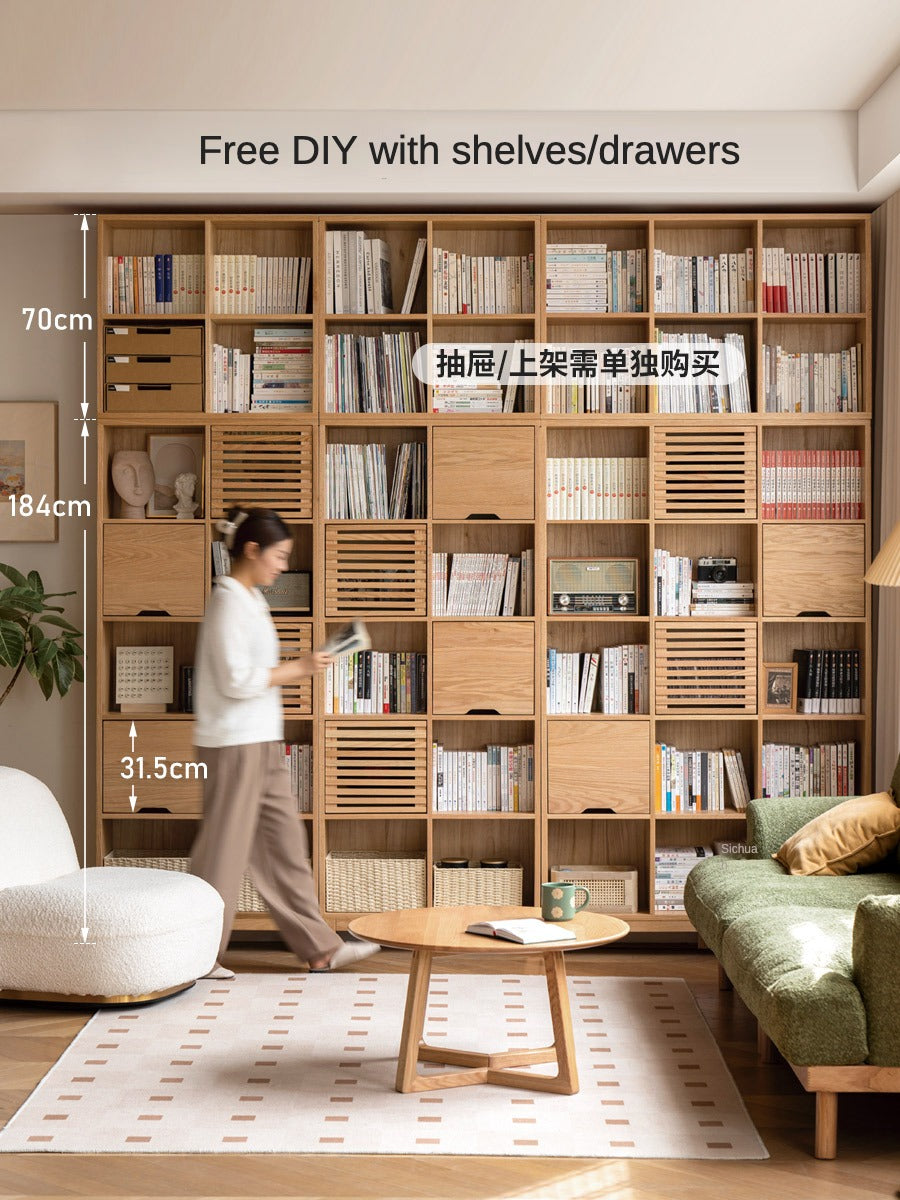 Oak Solid Wood Floor To Ceiling Bookshelve