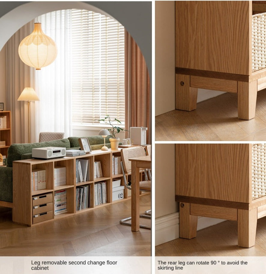 Oak Solid Wood Floor To Ceiling Bookshelve