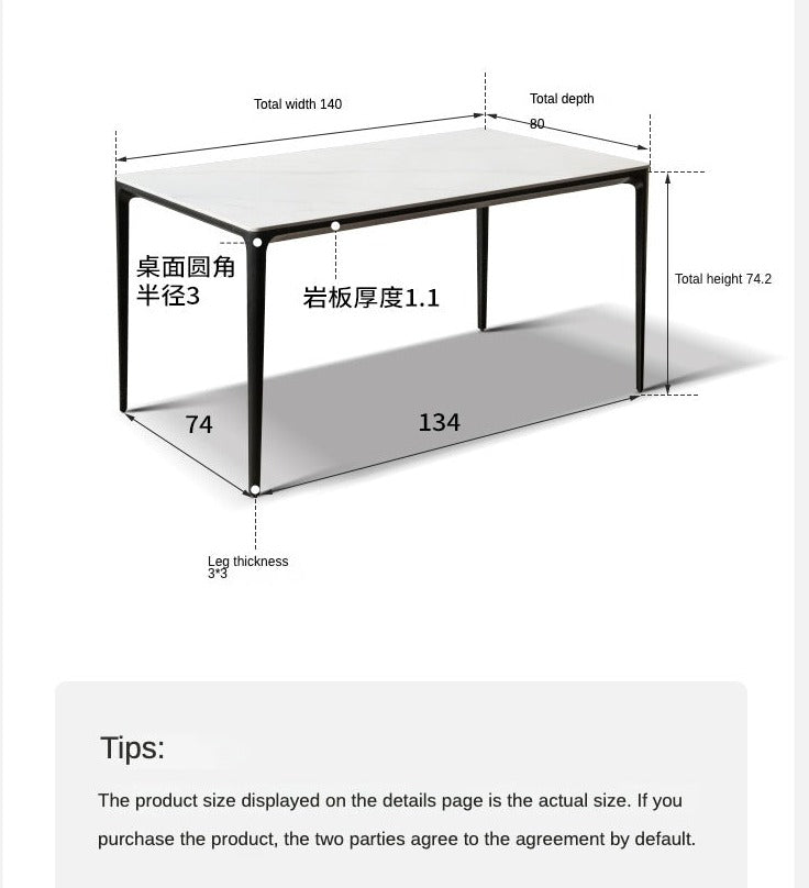 Italian light luxury black dining table rock slab+metal"