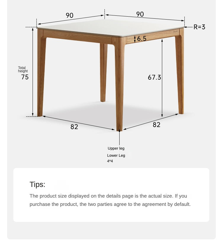 Oak Solid Wood, Solid Rubberwood Square Slate Dining Table