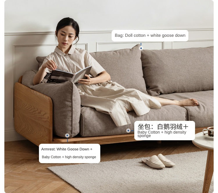 Oak solis wood sofa Genuine Leather , fabric"