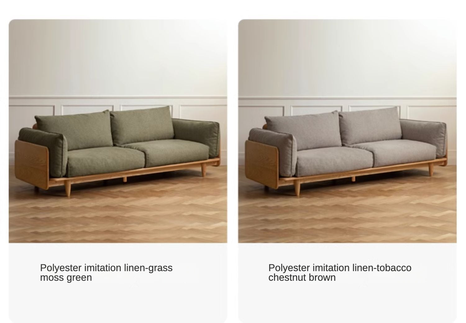 Oak, Ash Solid Wood Sofa Genuine Leather, Fabric.