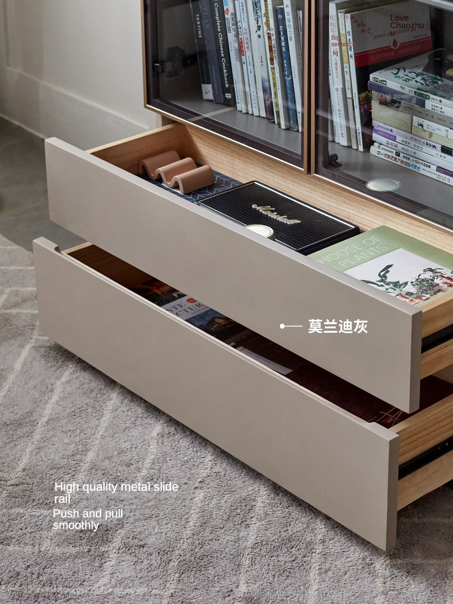 Poplar Solid Wood Combination Bookcase, Glass Door Cabinet