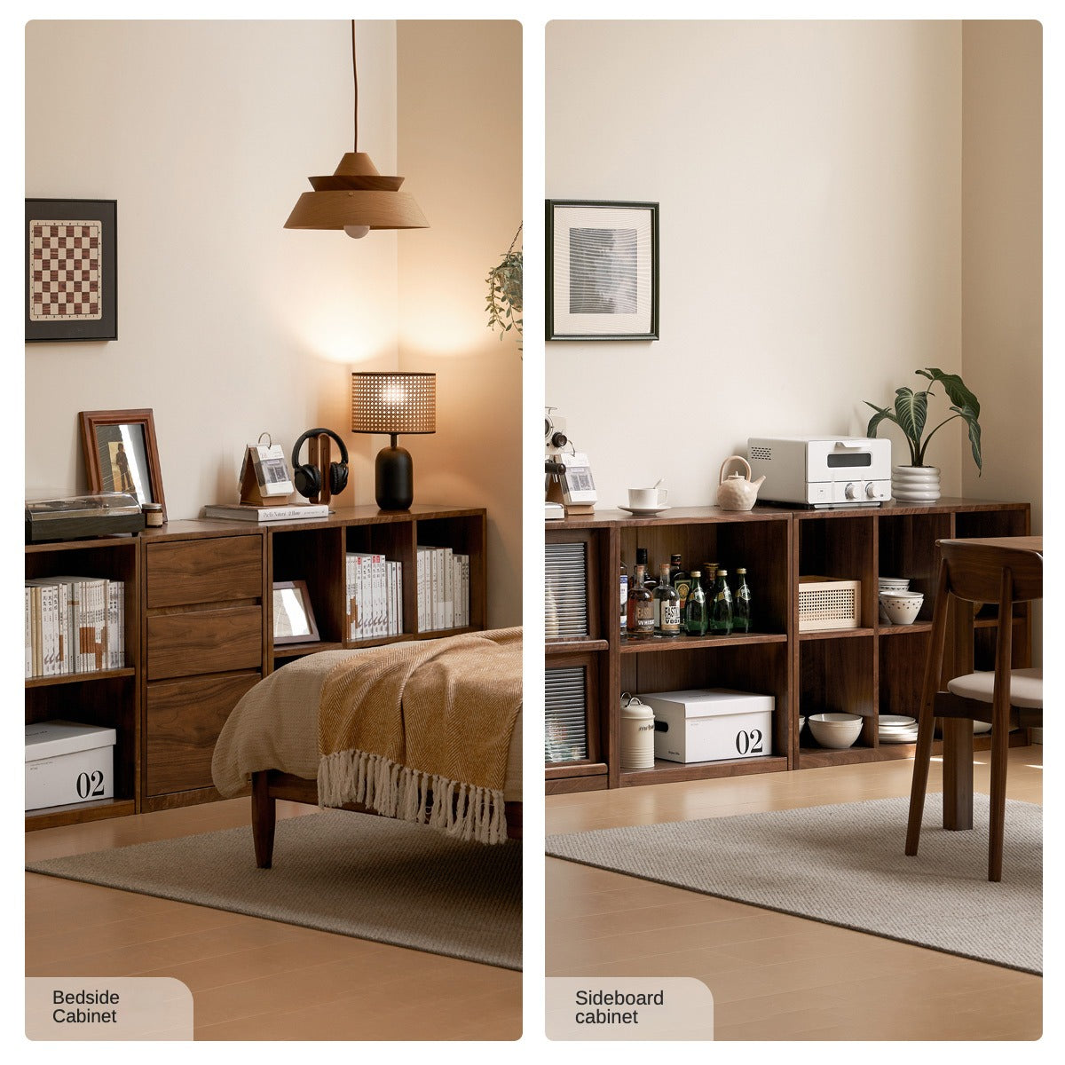 Black Walnut, Rubberwood Solid Wood Low Bookshelf Combination Floor-Standing Cabinet