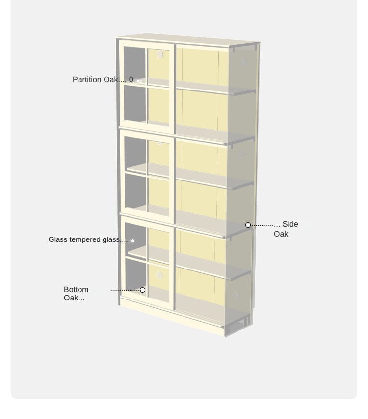 Oak Solid Wood Bookcase Floor to Floor Free Combination Sliding Door