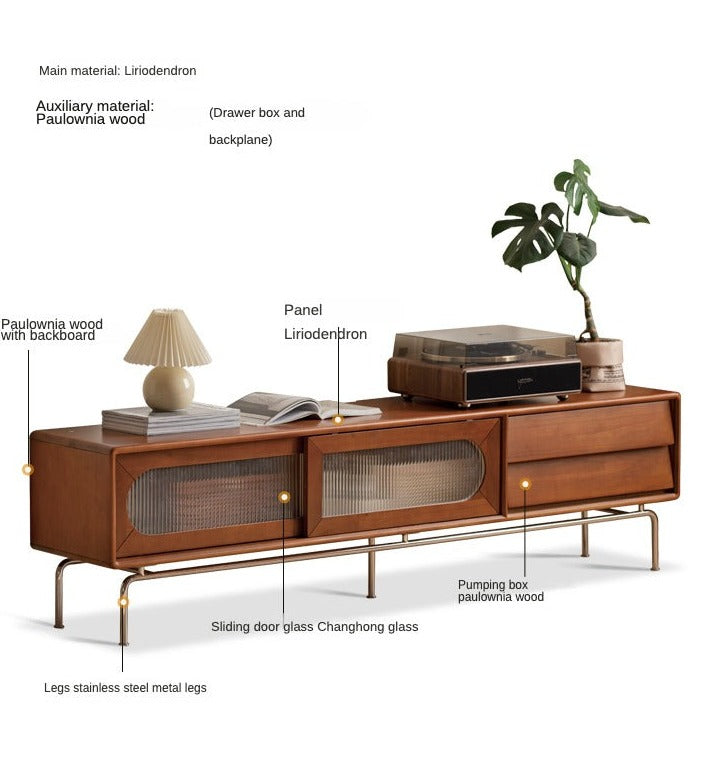 Oak, Poplar Solid Wood Light French TV Cabinet Sliding Door:
