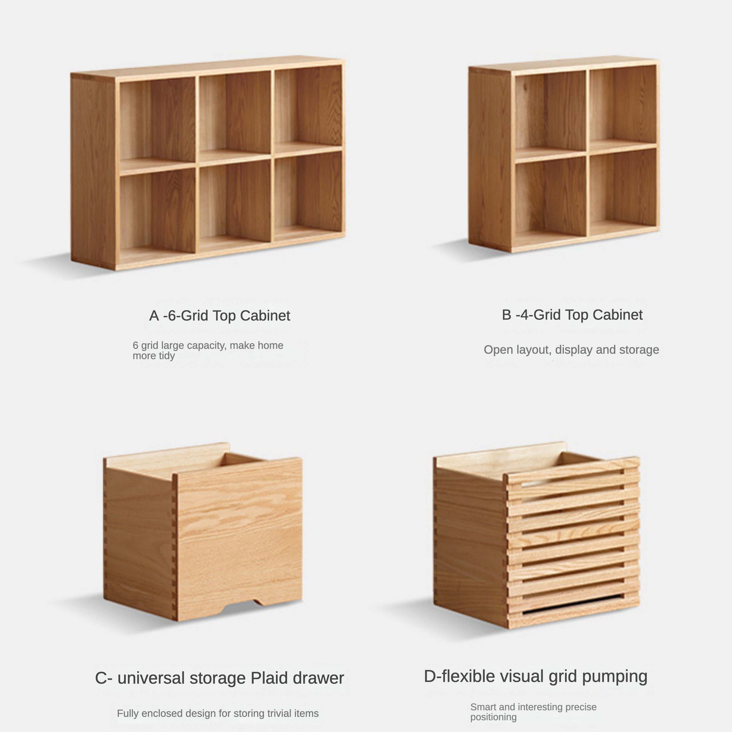 Oak Solid Wood Bookshelf Free Combination Floor-to-ceiling Lattice Cabinet