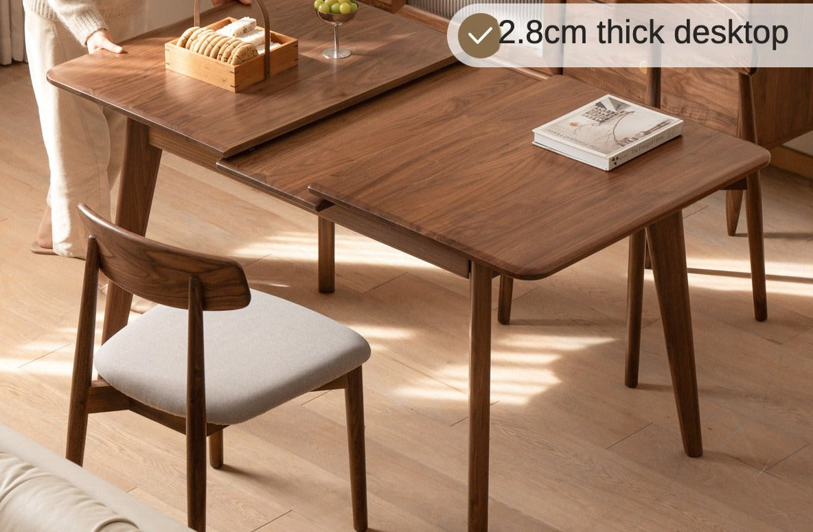 Black Walnut, Ash Solid Wood Telescopic Retractable Dining Table