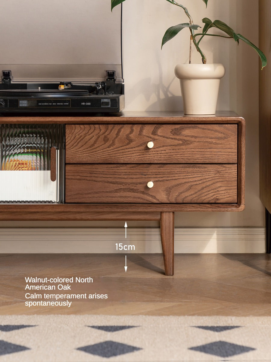 Oak, Solid Rubberwood, Beech Solid Wood TV Stand Glass Sliding Door