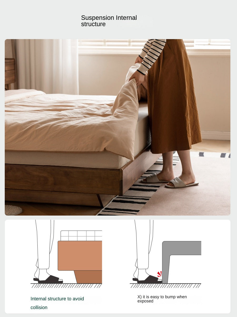 Black Walnut, Oak Solid Wood Suspended Luminous Box Bed