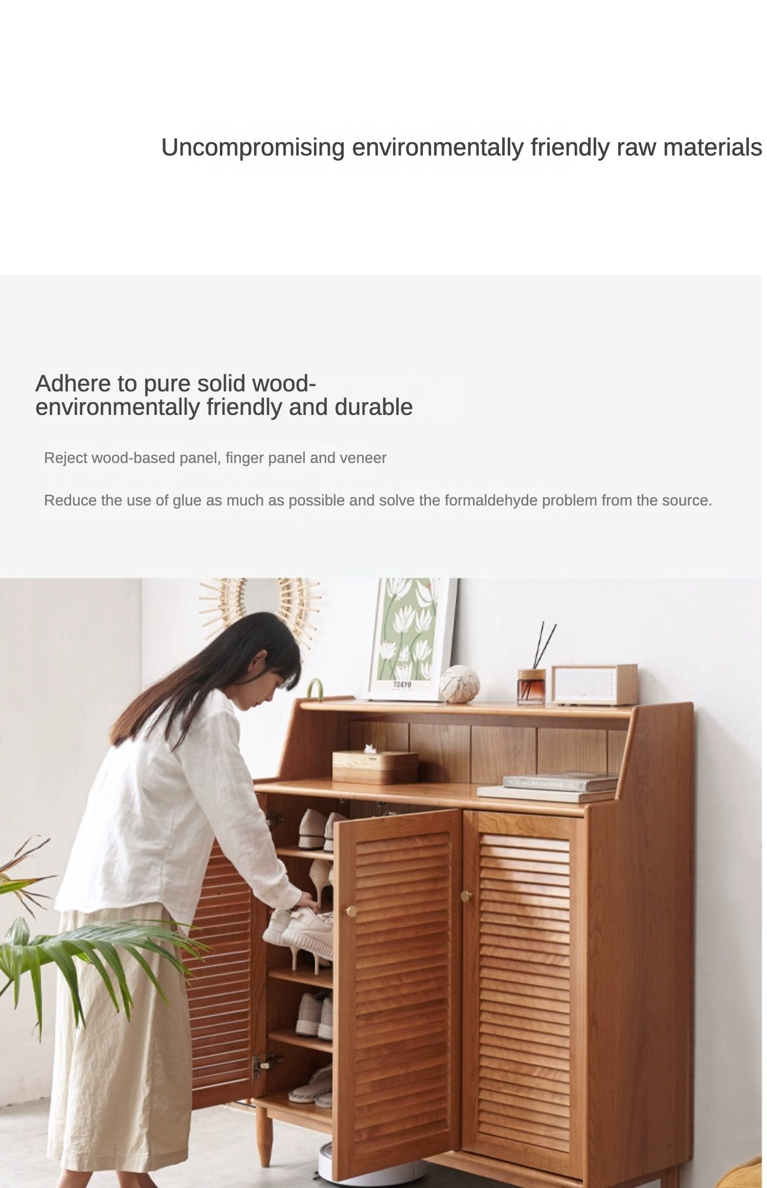 Cherry Solid Wood Entrance Shoe Cabinet