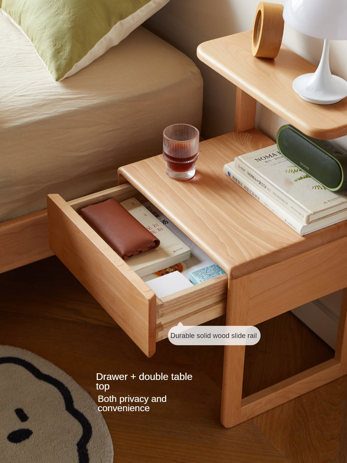 Beech Solid Wood Nightstand.