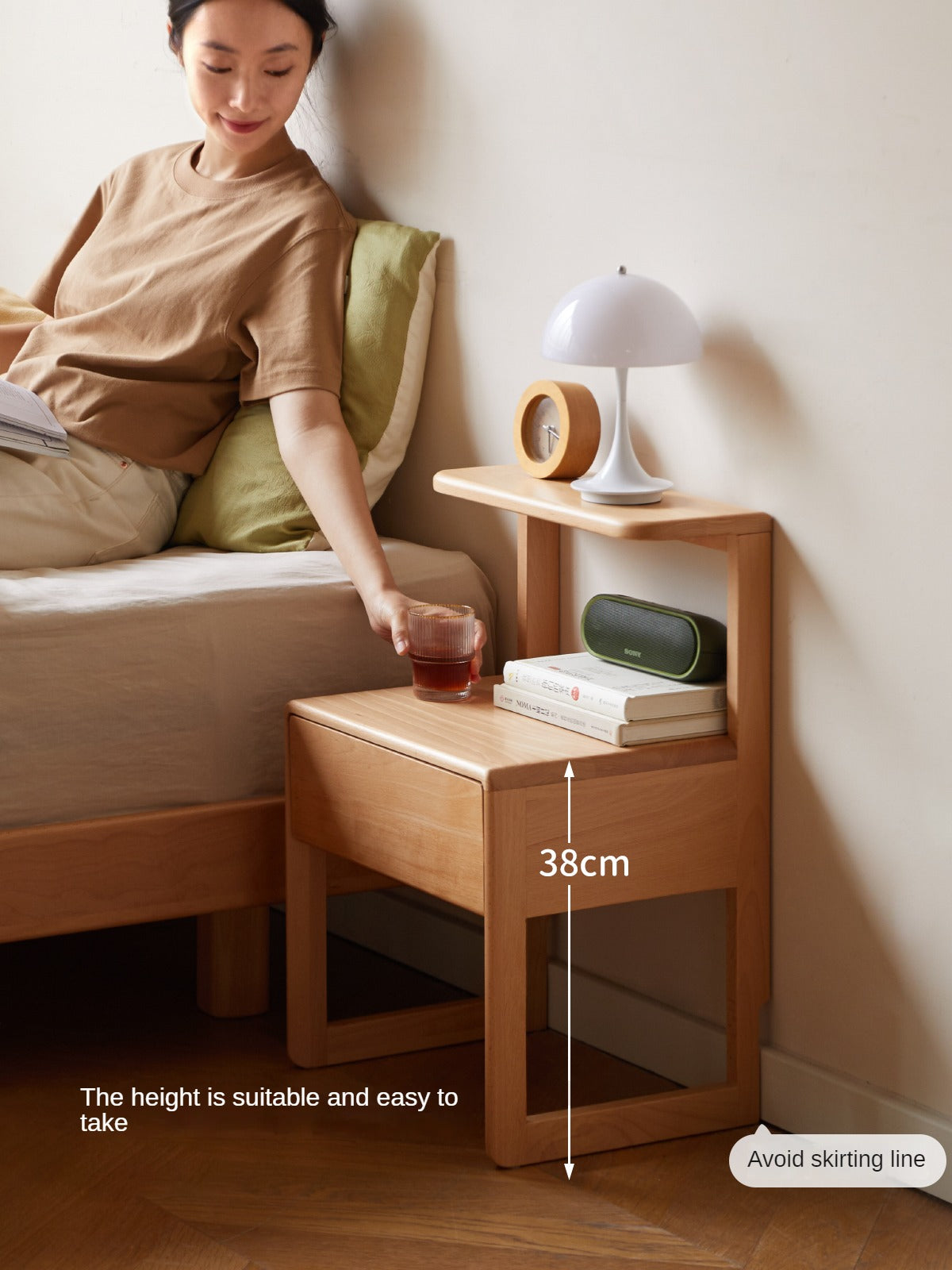Beech Solid Wood Nightstand.