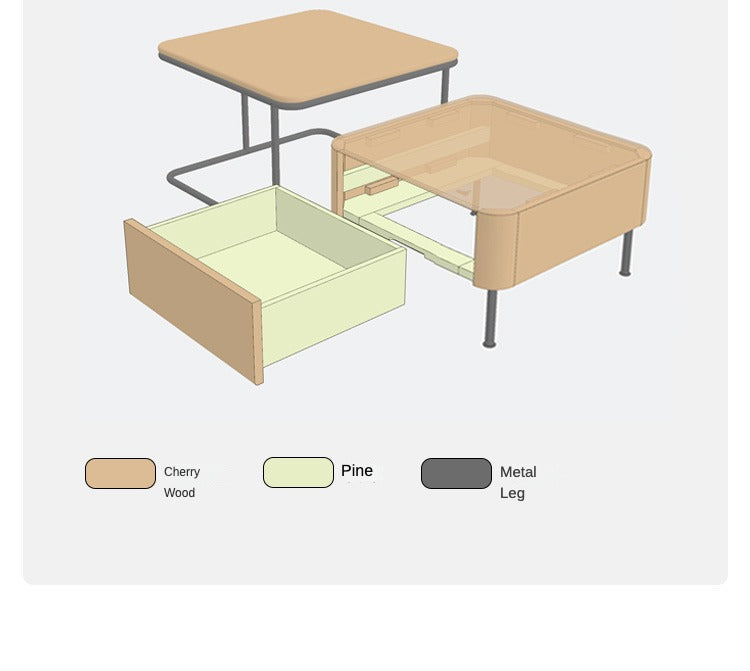 Cherry Solid Wood Combination Coffee Table Mid-Century Style