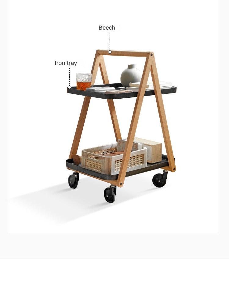 Beech Solid Wood Edge Table, Mobile Storage Rack