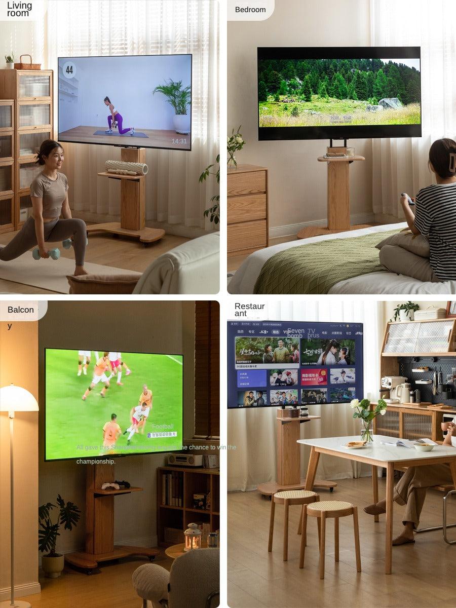 Oak Solid Wood TV Stand, Mobile Floor to Floor TV Cabinet.