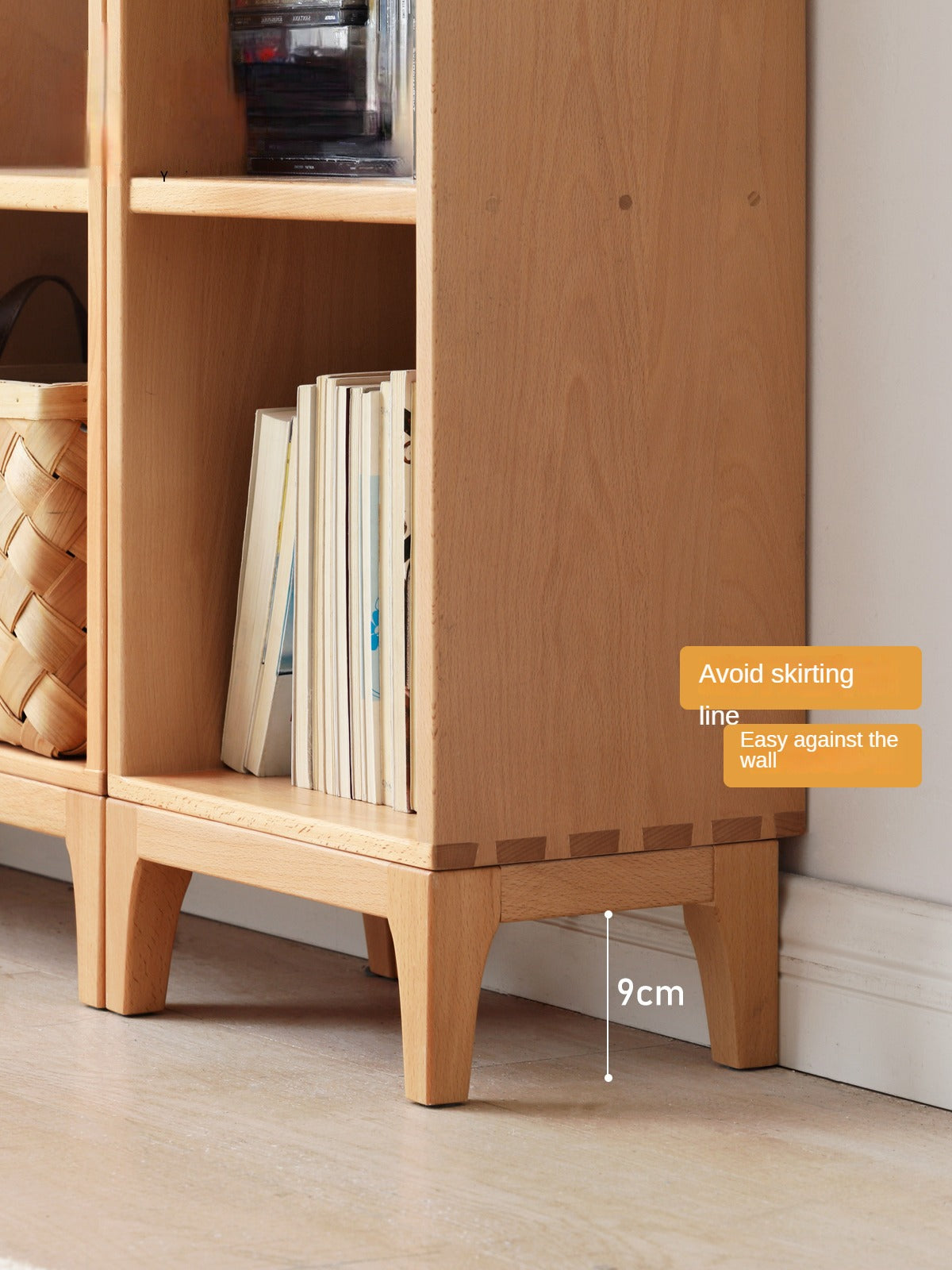 Beech Solid Wood Bookshelf, Nordic Display Rack