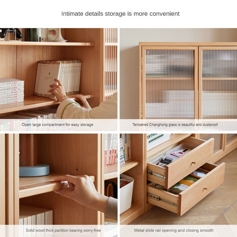 Beech Solid Wood Bookcase Combination Cabinet