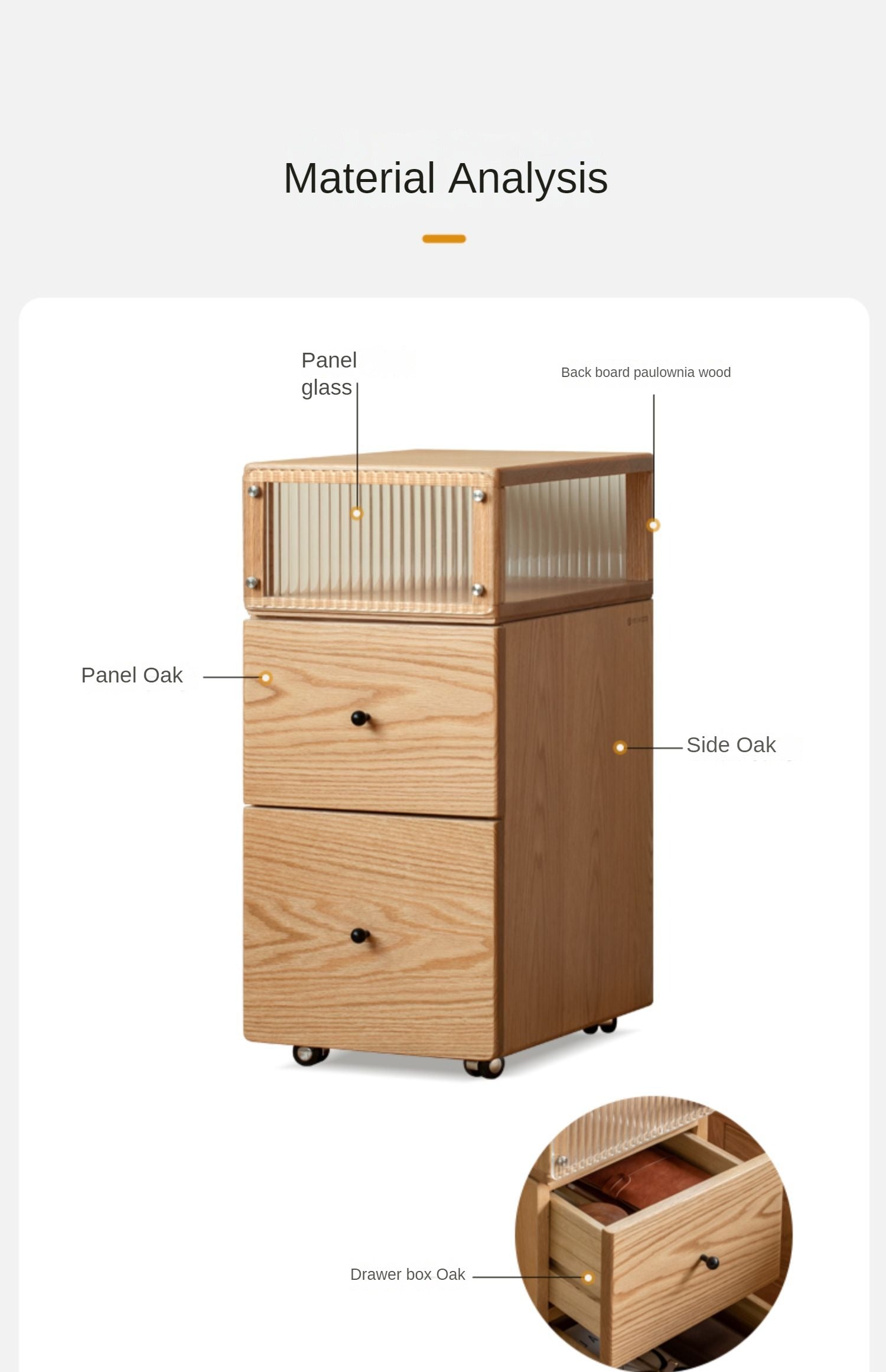 Oak Solid Wood wheel nightstand Narrow with Light)