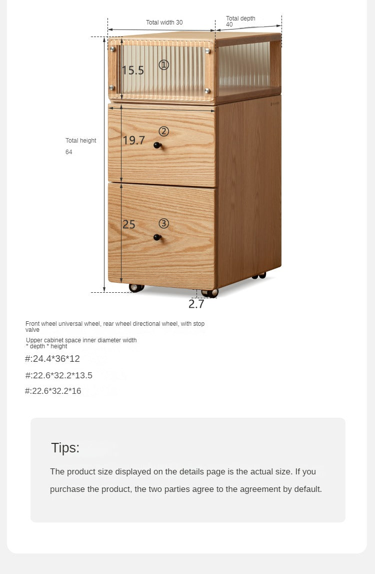 Oak Solid Wood wheel nightstand Narrow with Light)
