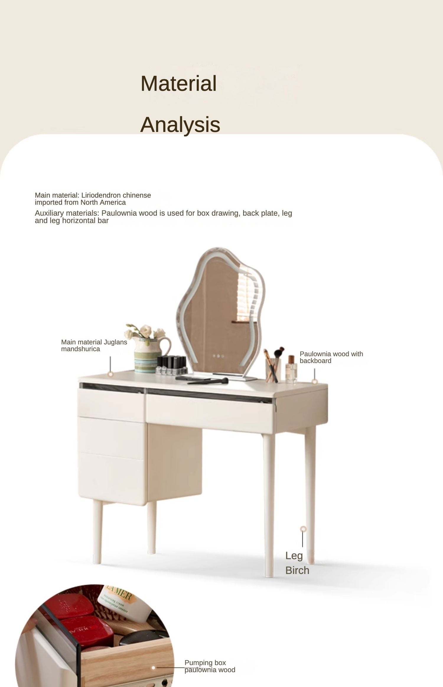 Solid Rubberwood Vanity Table Warm White