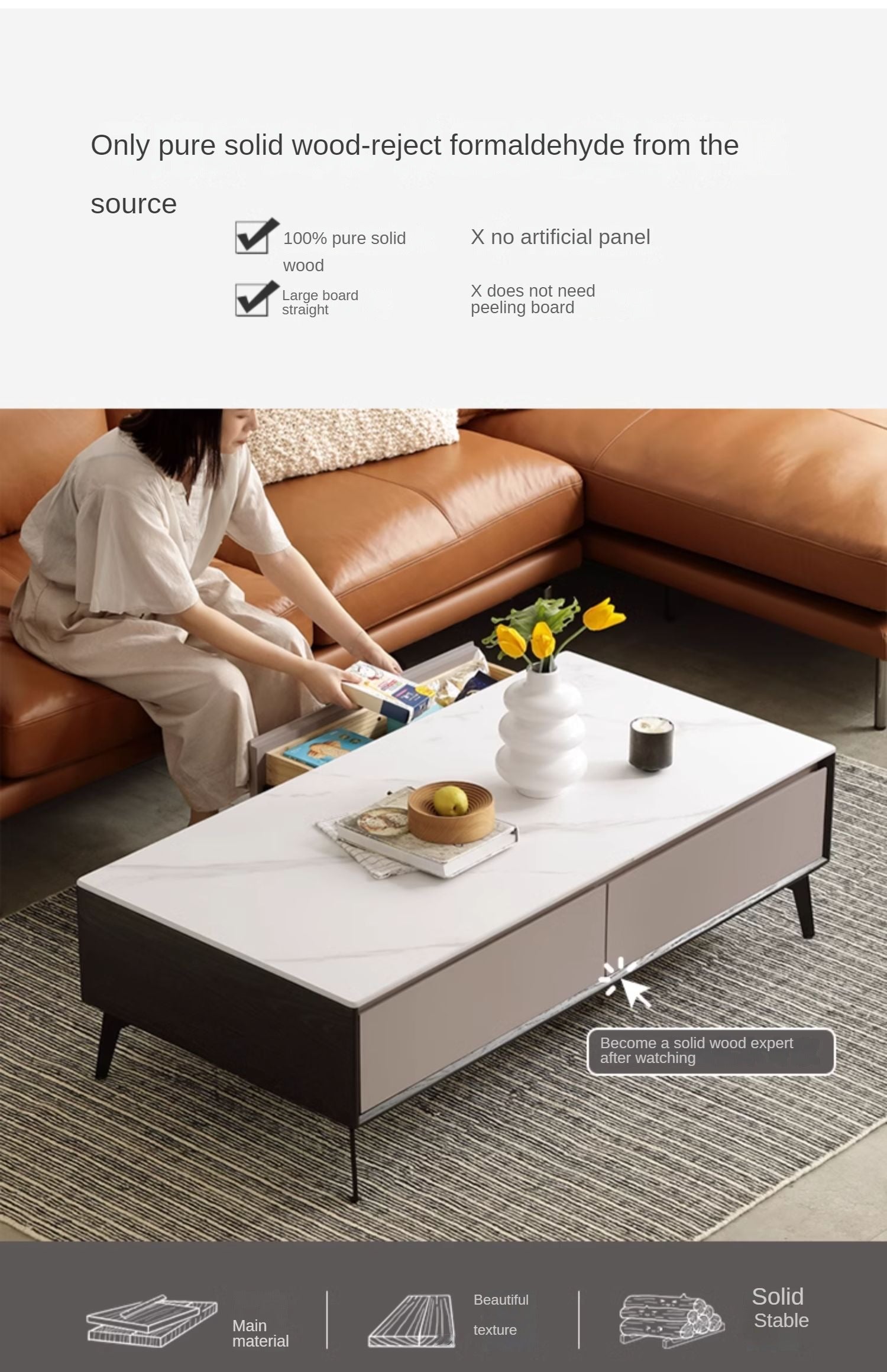 Oak Solid Wood Coffee Table Rock Slab