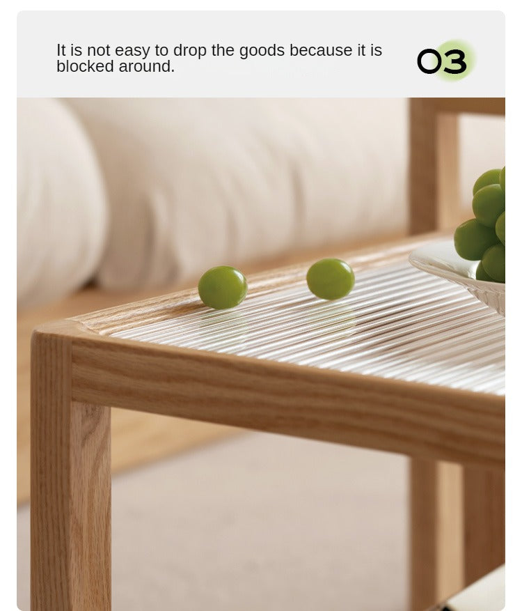 Oak, Beech Solid Wood, Glass Rattan Coffee Table