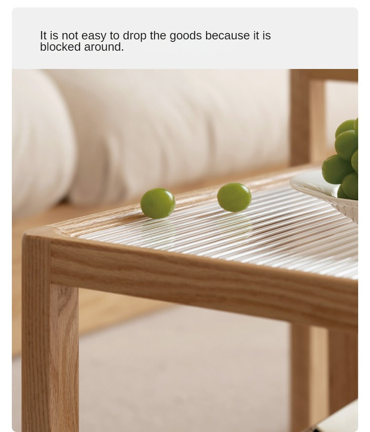 Oak, Beech Solid Wood, Glass Rattan Coffee Table